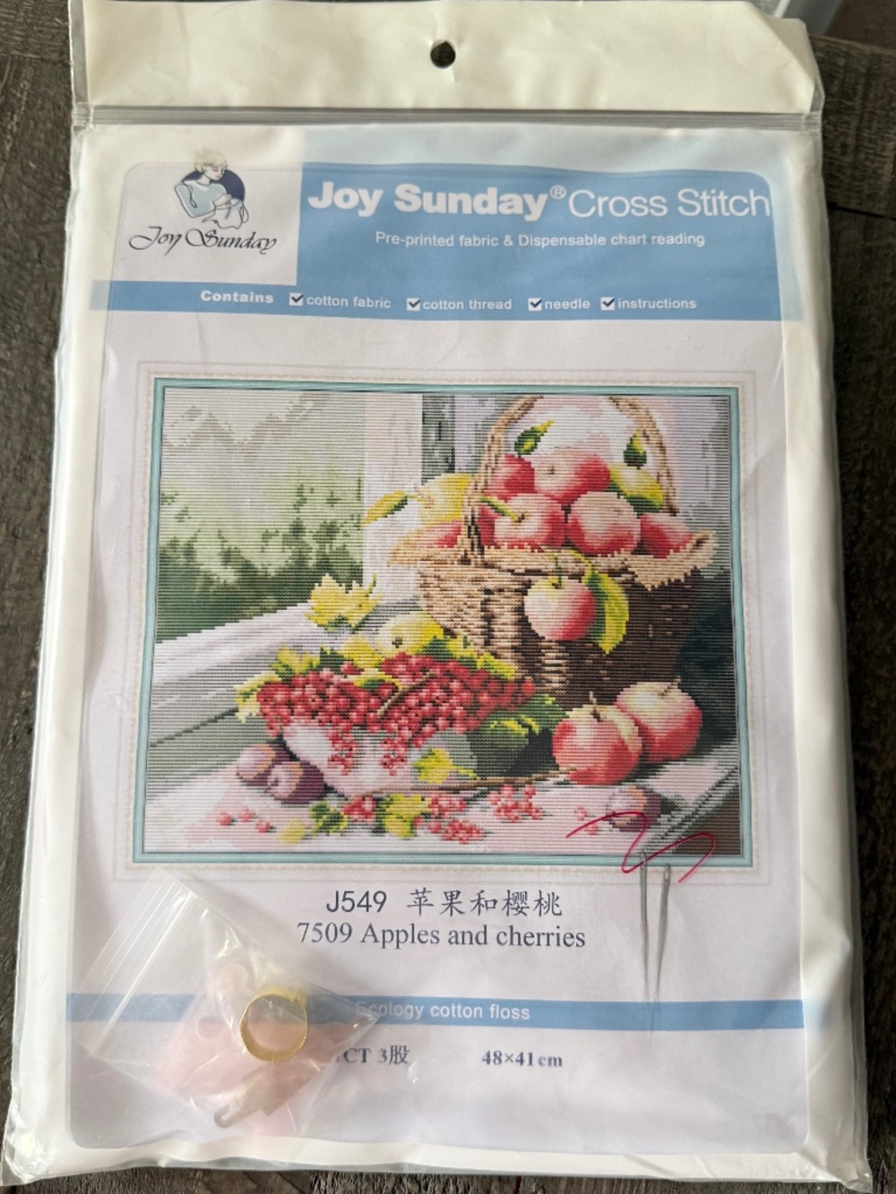 Apples & Cherries  Pre-Printed Joy Sunday Cross Stitch Kit 11ct Aid - NEW